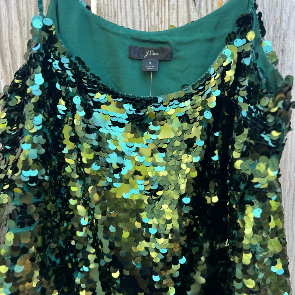 J CREW Collection Green Disco Sequin Tank Top Blouse Women’s Small NWT NEW - Picture 3 of 10